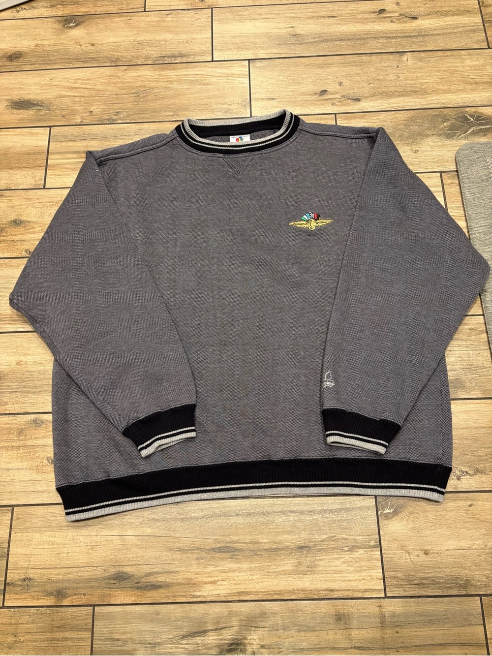 Vintage 90s Indianapolis Motor Speedway Striped Trim Sweatshirt Grey Black XXL